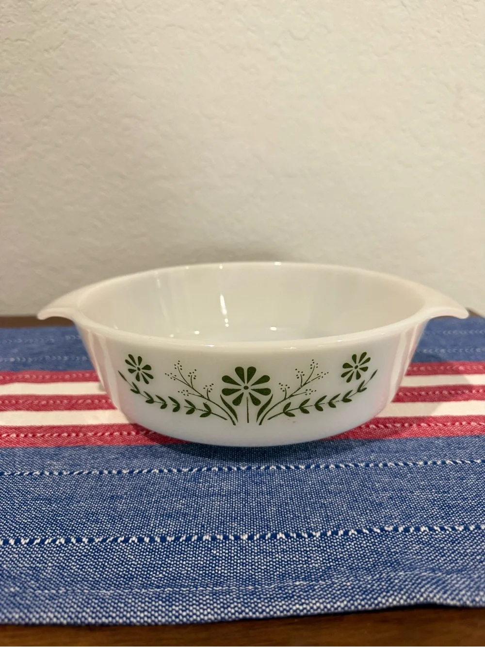 Vintage White Casserole with Green Floral Decor